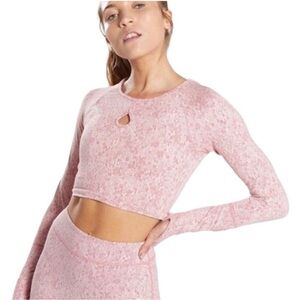 Gymshark | Pink | Textured | Fleur | Long Sleeve | Cropped | Fitted Top | Size M